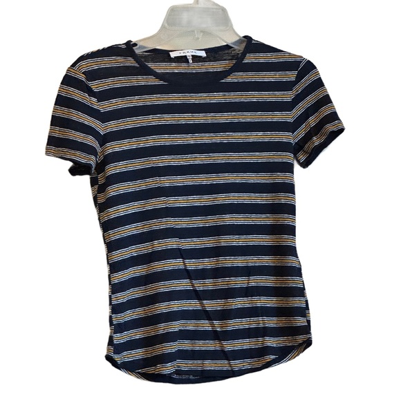 Women's Frame Blue Gold and and White Striped Short Sleeve T Shirt SZ XS - Picture 1 of 3